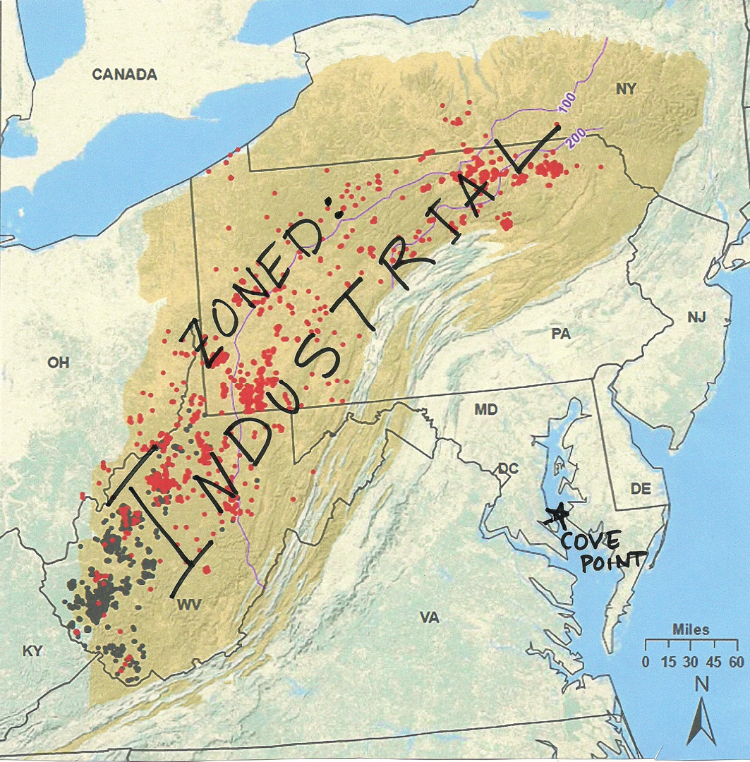 How some fossil fuel companies’ view of our communities. (original map of Marcellus Shale from U.S. Energy Information Administration")